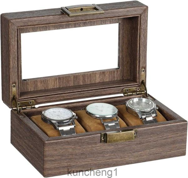 Mira la caja de la caja de las tragamonedas Organizador de la vitrina de reloj para hombres Caja de almacenamiento de relojes con cajón de joyas de diseño de fibra de carbono con tapa de vidrio y ardor cerrable