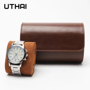 Caja de reloj para hombres y mujeres, 2 rejillas multifuncionales, almacenamiento y embalaje de cuero, cajas de relojes de pulsera, caja de regalo de alta calidad UTHAI U08 240127