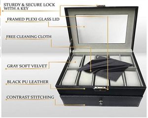 Mira la caja de almohada del organizador de la caja 20 Slot de exhibición premium de lujo con tapa de vidrio enmarcada costura de contraste elegante S70752803628