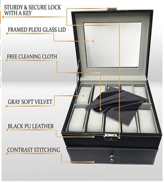 Boîte de la boîte Boîte à oreiller Organisateur 20 Slot Luxury Premium Affichage Prépose avec couvercle en verre encadré