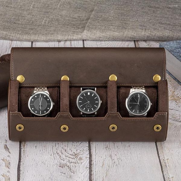 Boîtes de montre 1/2/3 fentes rouleau étui de voyage Portable haut de gamme en cuir affichage porte-montre boîte de rangement avec organisateur coulissant