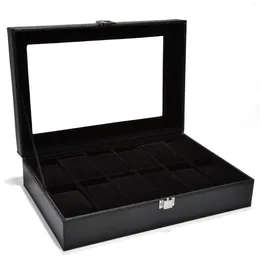 Cajas para relojes Organizador de caja con 10 ranuras para hombres y mujeres - Soporte de cuero sintético negro con forro de terciopelo Tiendas Relojes Vitrina