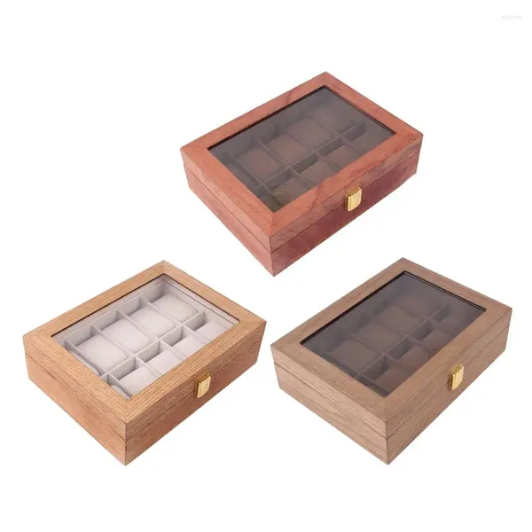 Cajas para relojes, caja con 10 ranuras, vitrina de madera para relojes, organizador de almacenamiento de joyas con colección de almohadas suaves extraíbles