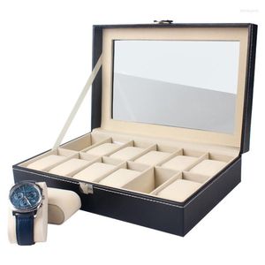 Boîtes de montre 12 compartiments en cuir, boîte en Fiber, organisateur de rangement de bijoux pour boucles d'oreilles, bagues, bracelets, emballage de luxe, présentoir
