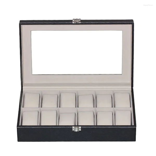 Cajas de reloj 12 rejillas Caja de cuero de PU Caja de almacenamiento para soporte organizador para presentación de joyas