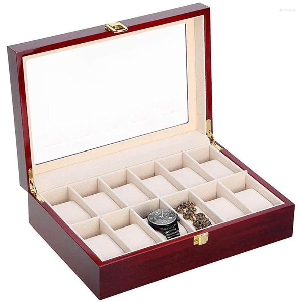 Boîtes de montres 12 grilles vente coffret cadeau étui de rangement en bois présentoir de collection de bijoux