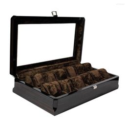 Boîtes à montres 12 emplacements Grain de bois Case Display Box Storage Jewelry Glass Top