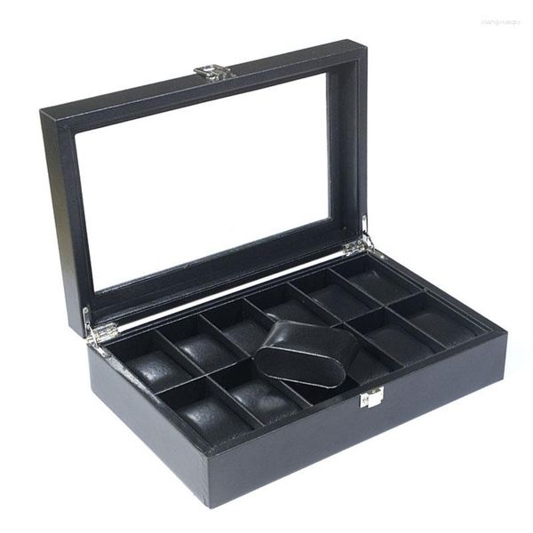 Boîtes de montre 12 fentes Zipper Travel Box Vitrine en cuir Organisateur Conteneur de stockage de bijoux pour femmes hommes