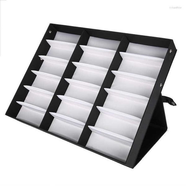 Boîtes à Montres 18 Grilles Lunettes Vitrine Lunettes De Soleil Boîte De Rangement Organisateur Bijoux 47,5 X 37,5 6 Cm Récipient En Verre