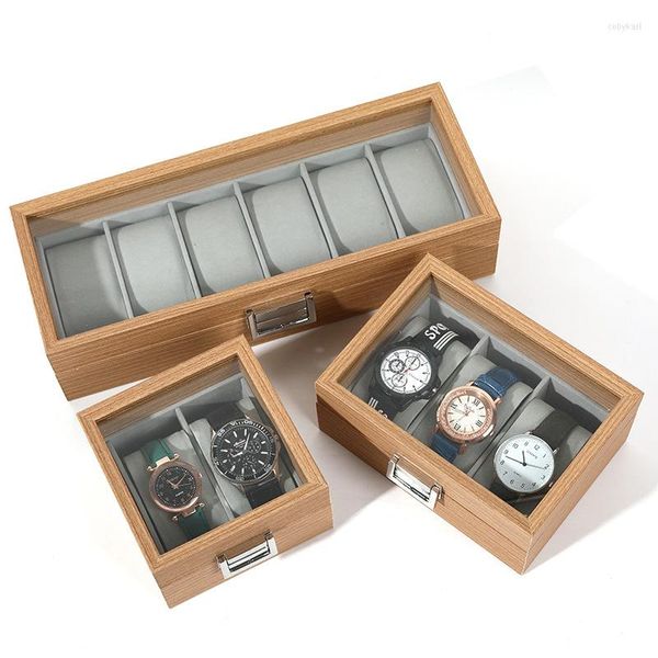 Boîtes à montres 2/3/6/10 fentes, boîte en bois de poire pour exposants, magasin de bijoux, horloge, vitrine, organisateur de rangement