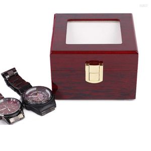 Boîtes de montre 2 grilles boîte en bois luxe rouge Transparent verre rabattable bijoux Bracelet stockage cadeau Caja Para Relojes rapide