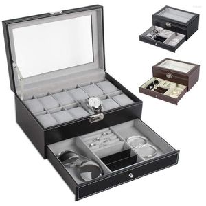 Bekijk dozen 2-laags 12 slots doos opslag pu lederen horloges Organisator multifunctionele sieradendisplay cases met ladecadeaus