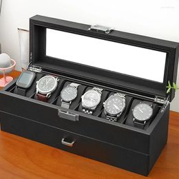 Cajas para relojes Caja de lujo de 2 niveles Cajón Estuche de exhibición Organizador con tapa transparente Pendientes Joyería Collares Almacenamiento Escaparate de regalo