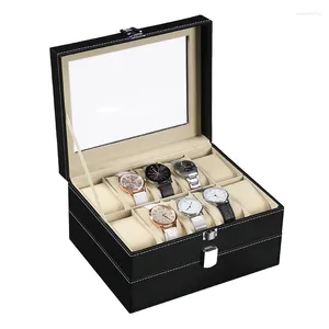 Boîtes de montre 20 poutres Organisateur Pu Le cuir en verre Berceau pour les montres de voyage Affichage et bijoux