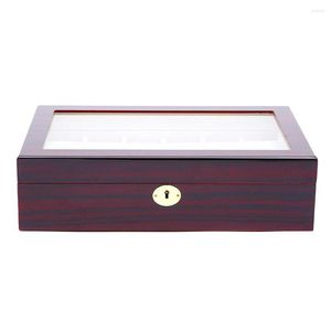 Bekijkboxen 2022 2/3/5/6/10/12 Slots Box Opslag met rood zwart houten glazen kas armband Display Casket horloges houder