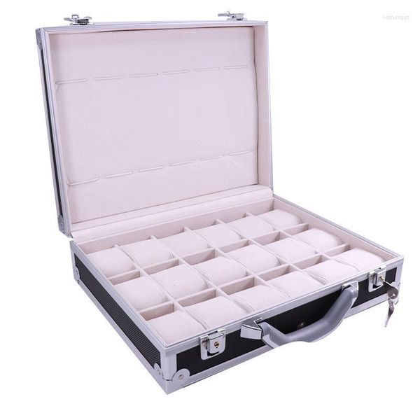 Cajas de reloj Caja de almacenamiento de aluminio de 24 rejillas Protección de seguridad con contraseña Caja de herramientas portátil de joyería 30 32 10 cm