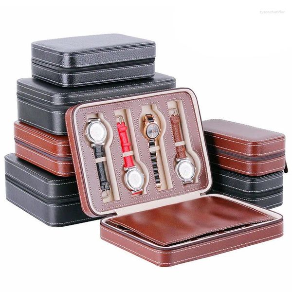 Boîtes de montre 2 GRIDS Fashion Cuir Storage Box Organisateur Gift Organisateur Square Zipper Luxury Bijoux