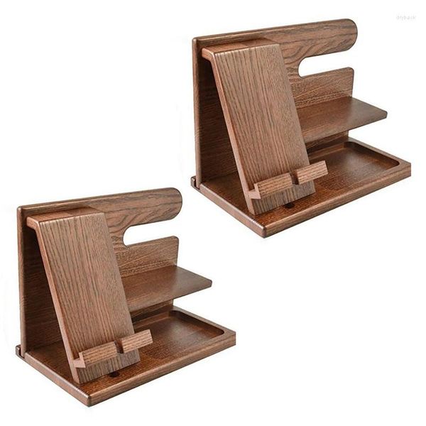 Cajas de relojes 2X Estación de acoplamiento de teléfono de madera Ash Key Holder Wallet Stand Organizador Hombres Regalo Graduación Hombre Idea de viaje Gadgets