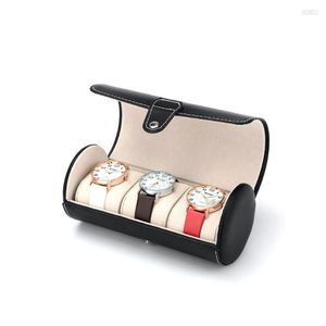 Boîtes de montre 3 fentes rouleau étui de protection Chic Portable Vintage cuir affichage boîte de rangement avec organisateurs coulissants
