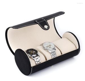 Bekijk dozen 3 slots Roll Travel Case Chic Portable Vine Leather Display Storage Box Organizer Joodly Holder voor horloges7898962