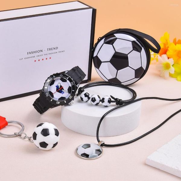 Boîtes de montres 5 pièces/lot garçons coupe du monde cadeau montre de football/sac de monnaie/bijoux/porte-clés pour anniversaire noël