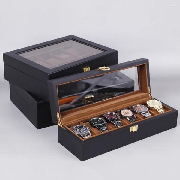 Mira las cajas 6/10/12 Epítopo Negro Matte Pintura en spray Madre Relojes de cuarzo de alta calidad Organizador de la caja de la caja de la caja de joyería