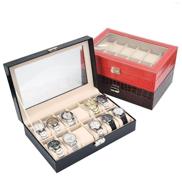 Cajas de reloj 6/10/12 Ranura Patrón de cocodrilo Colección Caja organizadora de almacenamiento de cuero Exhibición de joyas para hombres y mujeres