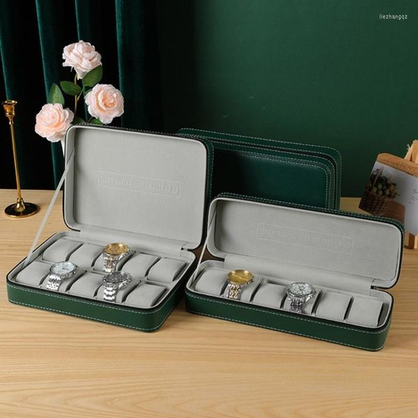 Watch Boxes 6/10/12 Slot Green Inside Grey Pillow Storage Bag Zipper Box