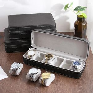 Boîtes de montre 6/10/12 Slots Zipper vert / noir / gris bijoux exquis China fournisseur en cuir pour la vitrine de voyage pour dames