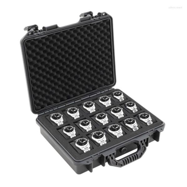 Cajas de reloj 6/15 Caja de plástico ABS de rejilla Caja de equipo de seguridad Herramienta seca portátil Resistente a impactos con espuma para relojes Stor