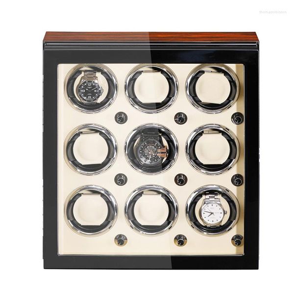 Boîtes de montres 6/8/9 fentes remontoir en bois pour montres mécaniques automatiques Shaker bijoux accessoires boîte armoire affichage stockage collecteur