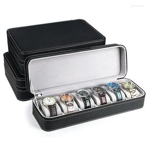 Boîtes de montre 6 fentes boîte de rangement en cuir PU Portable voyage étui à fermeture éclair collecteur organisateur bijoux affichage hommes femmes cadeau