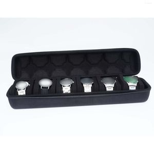 Bekijk dozen 6 Slots Roll Travel Case Eva Hard Shell draagbare buitenopslag doos armbanden display met draaggreep zwart