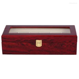 Boîtes de montre 6 fentes bois vitrine boîte verre haut bijoux stockage organisateur cadeau hommes