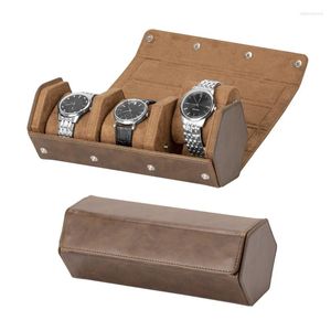 Boîtes de montre 652F Boîte de rangement de voyage à 3 fentes avec coussin anti-glissement amovible pour vitrine de bijoux