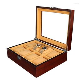 Cajas para relojes, 8 ranuras, rejillas, caja de almacenamiento de lujo de madera, caja de exhibición de joyería, soporte, anillos, pulsera, collar, pendiente, contenedor, organizador