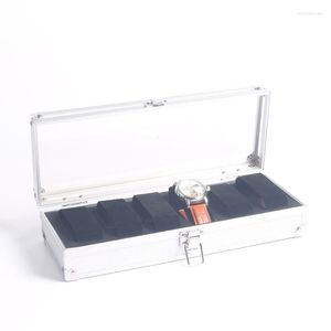 Bekijk dozen aluminium kas doos organisator 6 slots opslag transparante dakraam mechanische horloges collectie cadeau