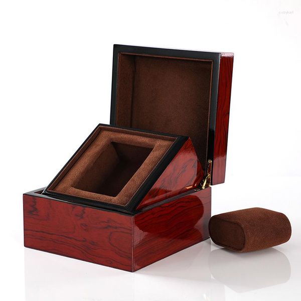 Cajas para relojes, pintura para hornear, caja para la muñeca de madera roja y vino, brazalete de cuero, almohada, pulsera, soporte de almacenamiento, regalo al por mayor