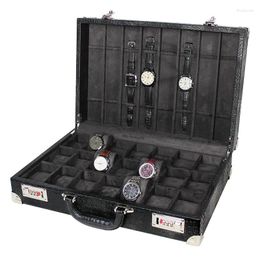 Horlogedozen Big Size Koffer Box Organizer Voor Mannen 21 Slots Leer Zwart Opbergtas Met Slot Horloges Display Gift