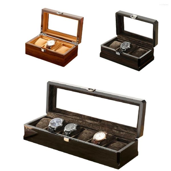Boîtes à montres Boîte à grains de bois de luxe noire 3 fentes 6 stockage de série mécanique à quartz