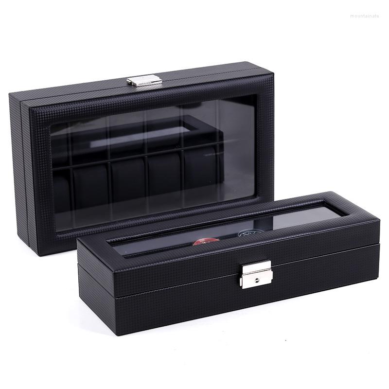 Watch Boxes Black PU Leather Box 6/12 Slots Holder Case Fashion Jewelry Organization Travel Display Gifts