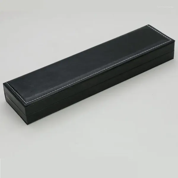 Boîtes de montre rectangulaires noires, boîte d'emballage longue en matériau PU, cadeau exquis