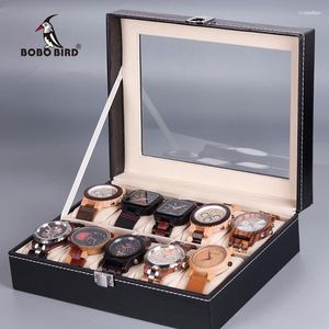 Boîtes de montre BOBO BIRD montres pour hommes boîte étui 6/10 grilles homme affichage en cuir organisateur porte-bijoux étuis Caja Reloj