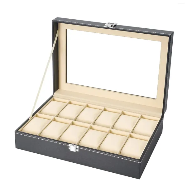 Boîte de montre Box Boîte 12 slot avec grand couvercle en verre Arichable Oreiller Organisateur Gift pour les proches