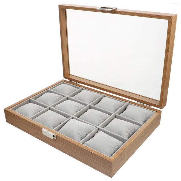 Cajas para relojes Caja con 12 ranuras Caja de lujo Organizador de exhibición Bloqueo Joyería para hombre Soporte para relojes Almacenamiento grande