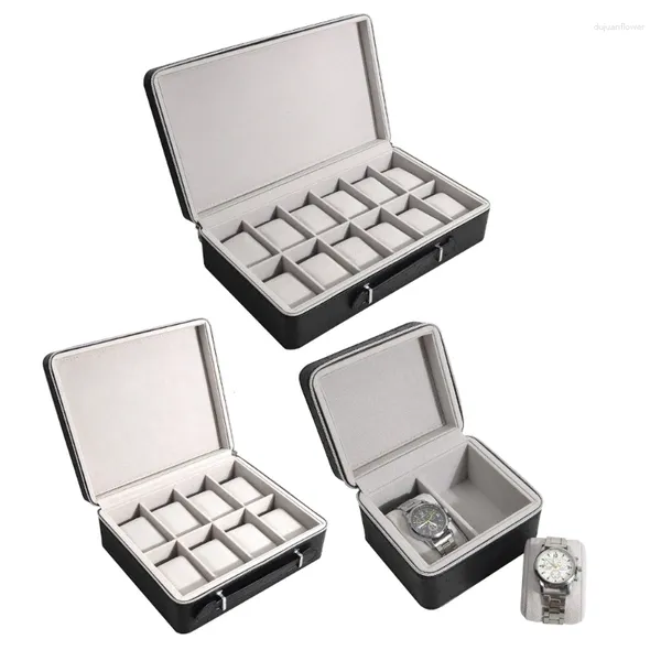 Cajas para relojes Caja con 2/8/12 ranuras para hombres y mujeres escaparate de exhibición de lujo soporte de almacenamiento de joyas de cuero