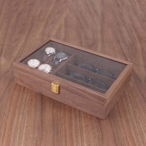 Boîtes de montre boîte 4 fentes 3 lunettes de soleil grilles velours Portable Vintage verrouillable vitrine organisateur bijoux stockage