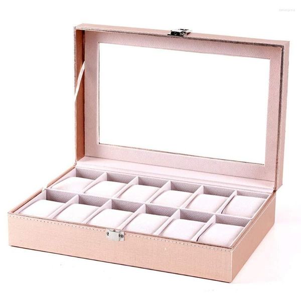 Uhrenboxen Box 6/10/12 Slot Vitrine Echtglas Organizer Aufbewahrung mit abnehmbarem Kissen aus PU-Leder für Männer