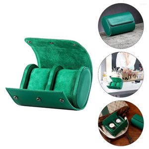 Cajas para relojes Caja Organizador Estuche para almacenamiento de viaje Ranuras para rollos Bolsa verde Estuches para relojes Dos pulseras Regalo Pu Pendiente Brazalete Pareja265J