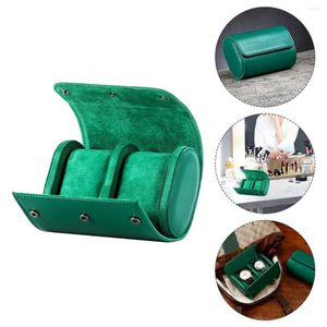 Bekijk dozen Box Case Organizer Travelopslaghouder Roll slots groene tas horloges cases twee armband geschenk pu oorring armband paar252L